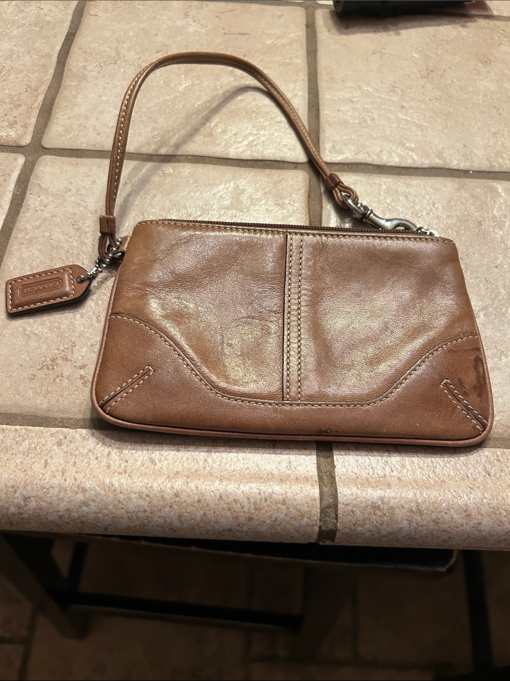 Coach Leather Wristlet in Cognac Brown